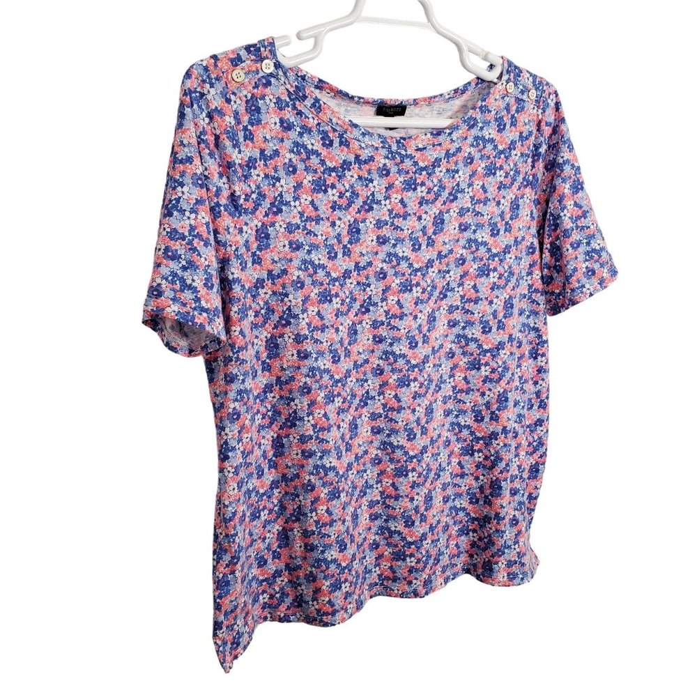 Talbots Size 1X Top Knit Floral Pullover Stretch Cotton Blend Button Accents
